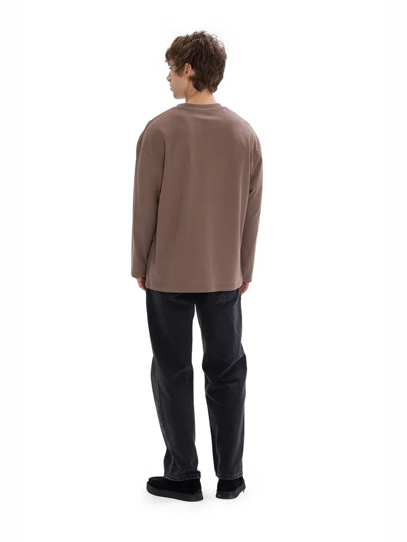 Giesto Beaver Brown GIESTO Crew Neck Long Sleeve T-Shirt for Men | Best Price UAE